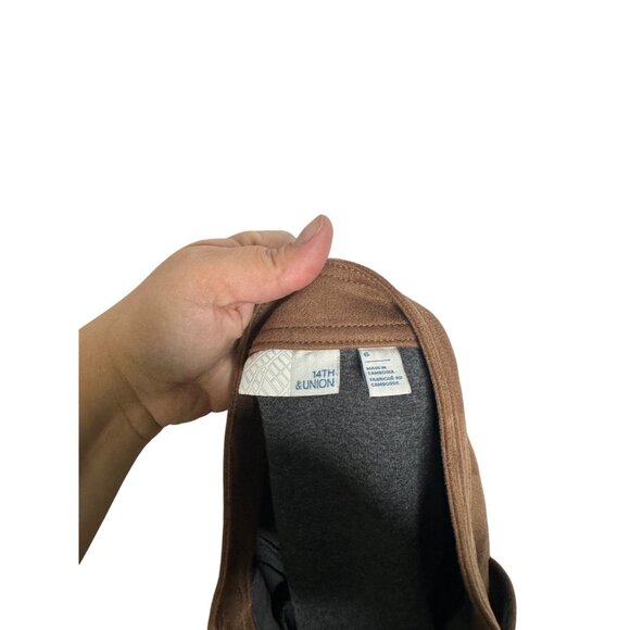 Brown Button-Front Faux Suede Mini Skirt By 14th & Union With Pockets - Picture 2 of 5